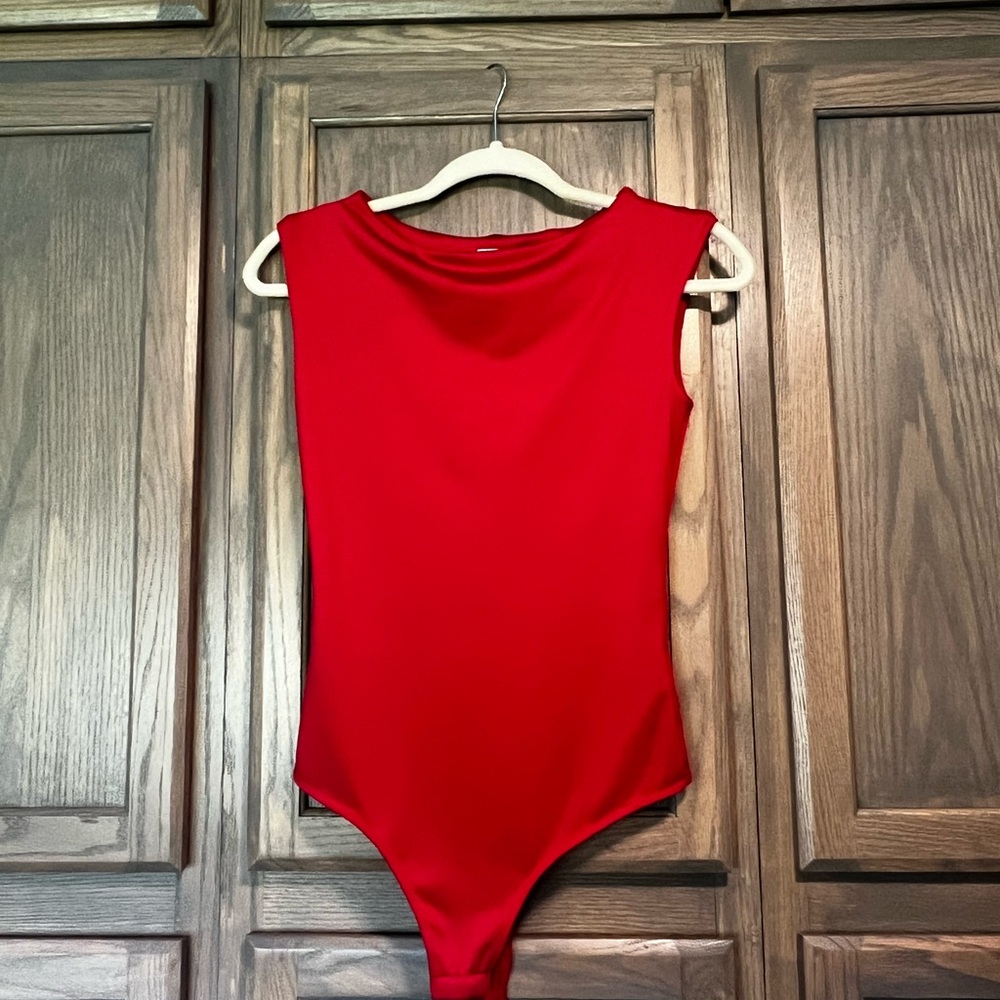 Elegant Red Sleeveless Bodysuit